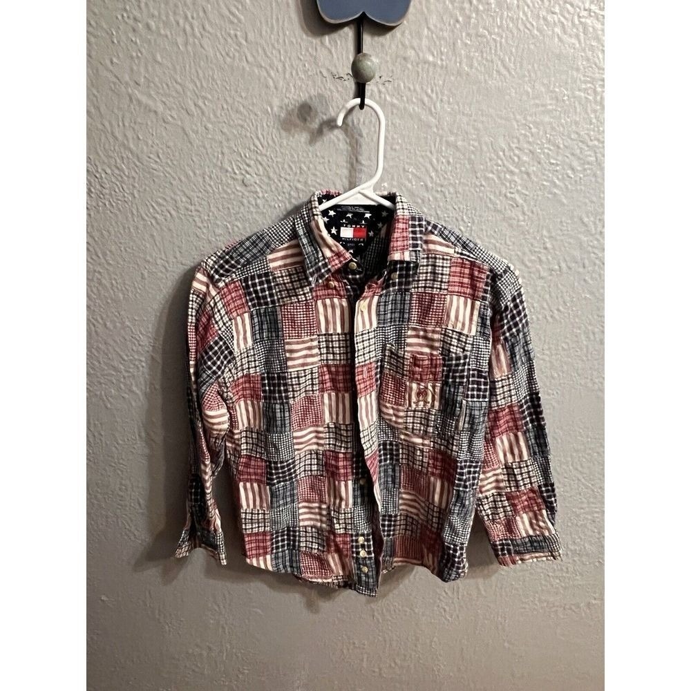 Tommy‎ Hilfiger Shirt Womens Patchwork Madras Button Up Long Sleeve Size …